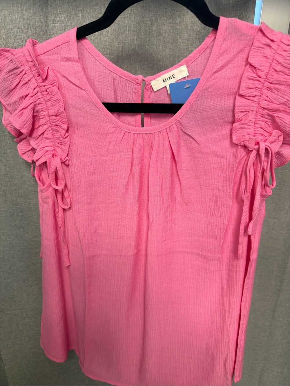 MINE Bright Pink Ruffle Tie Sleeve Scoop Neck Top